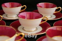 Antique Set 12 Lenox Marshall Field Co. Maroon Pink Gold Demitasse Cups Saucers