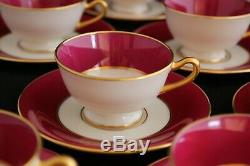 Antique Set 12 Lenox Marshall Field Co. Maroon Pink Gold Demitasse Cups Saucers