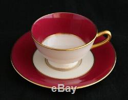 Antique Set 12 Lenox Marshall Field Co. Maroon Pink Gold Demitasse Cups Saucers