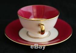 Antique Set 12 Lenox Marshall Field Co. Maroon Pink Gold Demitasse Cups Saucers