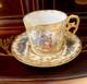 Antique Sevres Handpainted Elaborate Gold Details Demitasse Cup & Saucer