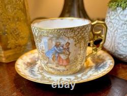 Antique Sevres Handpainted Elaborate Gold Details Demitasse Cup & Saucer