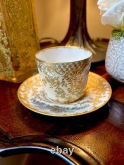 Antique Sevres Handpainted Elaborate Gold Details Demitasse Cup & Saucer