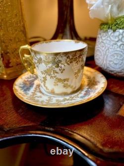 Antique Sevres Handpainted Elaborate Gold Details Demitasse Cup & Saucer