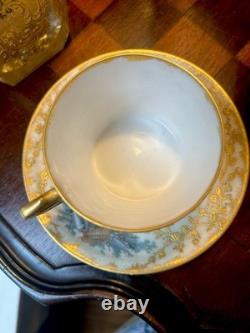 Antique Sevres Handpainted Elaborate Gold Details Demitasse Cup & Saucer