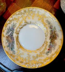 Antique Sevres Handpainted Elaborate Gold Details Demitasse Cup & Saucer