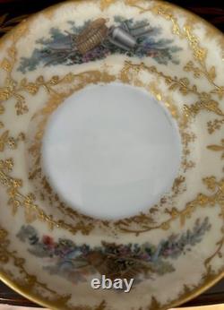 Antique Sevres Handpainted Elaborate Gold Details Demitasse Cup & Saucer