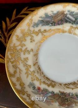 Antique Sevres Handpainted Elaborate Gold Details Demitasse Cup & Saucer
