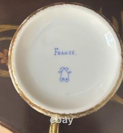 Antique Sevres Handpainted Elaborate Gold Details Demitasse Cup & Saucer