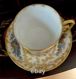 Antique Sevres Handpainted Elaborate Gold Details Demitasse Cup & Saucer