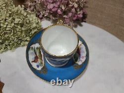 Antique Sevres Style Gold Blue Pheasant Cup & Saucer