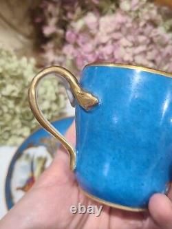 Antique Sevres Style Gold Blue Pheasant Cup & Saucer
