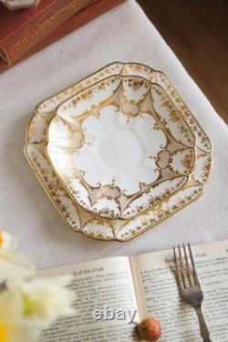 Antique Shelley Art Deco Queen Anne Shape Gold Lace Cup Saucer And Plate Trio
