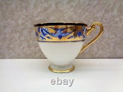 Antique Shelley England Bone China Cup & Saucer Blue Gold Swallows Birds Flowers