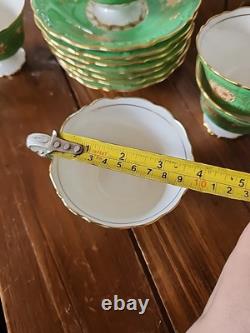 Antique Spode Copeland 6 Cups & 7 Saucers Green Gold Gilded Florals 2899