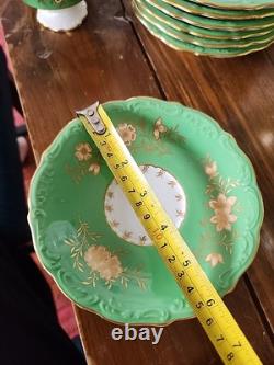 Antique Spode Copeland 6 Cups & 7 Saucers Green Gold Gilded Florals 2899