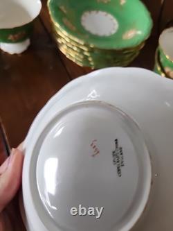 Antique Spode Copeland 6 Cups & 7 Saucers Green Gold Gilded Florals 2899