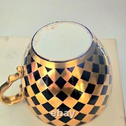 Antique Spode Cup & Saucer, Hand Painted Cobalt Background Gold Checker Design