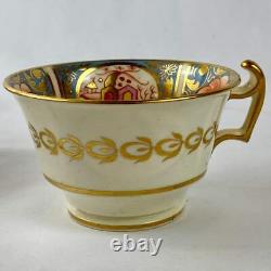 Antique Tea & Coffee Cup and Saucer Set by Newhall c1820 Imari & Lavender Blue #