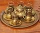 Antique Turkish Metal Coffee / Tea Set For 6 Displaying On Tray Cups Saucers Pot