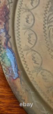 Antique Turkish Metal Coffee / Tea Set For 6 Displaying On Tray Cups Saucers Pot