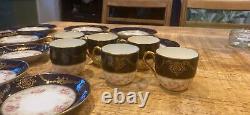 Antique Victoria Cobalt Blue And Rose Design Gold Filigree Dish Set #298