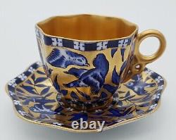 Antique Victorian Coalport Demitasse Coffee Cup and Saucer Japanese Grove Gold