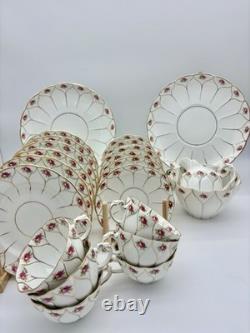 Antique Victorian Wildblood Heath Gold Lattice Pink Rose Porcelain Tea Set 6