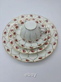 Antique Victorian Wildblood Heath Gold Lattice Pink Rose Porcelain Tea Set 6