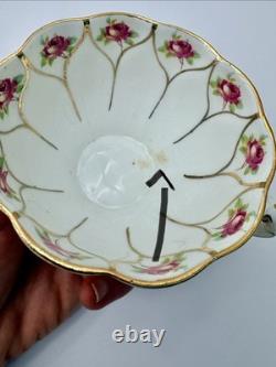 Antique Victorian Wildblood Heath Gold Lattice Pink Rose Porcelain Tea Set 6