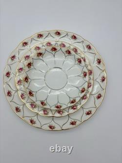 Antique Victorian Wildblood Heath Gold Lattice Pink Rose Porcelain Tea Set 6