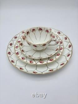 Antique Victorian Wildblood Heath Gold Lattice Pink Rose Porcelain Tea Set 6
