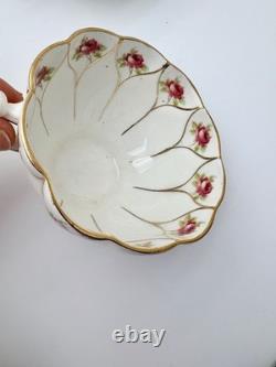 Antique Victorian Wildblood Heath Gold Lattice Pink Rose Porcelain Tea Set 6