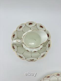 Antique Victorian Wildblood Heath Gold Lattice Pink Rose Porcelain Tea Set 6