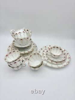 Antique Victorian Wildblood Heath Gold Lattice Pink Rose Porcelain Tea Set 6