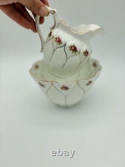 Antique Victorian Wildblood Heath Gold Lattice Pink Rose Porcelain Tea Set 6