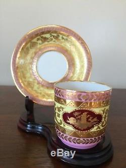 Antique Vienna Hand-Painted Demitasse Cup & Saucer Set Pink & Gold