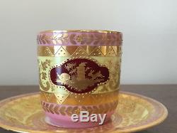 Antique Vienna Hand-Painted Demitasse Cup & Saucer Set Pink & Gold