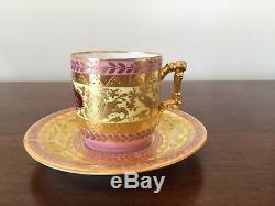 Antique Vienna Hand-Painted Demitasse Cup & Saucer Set Pink & Gold