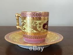 Antique Vienna Hand-Painted Demitasse Cup & Saucer Set Pink & Gold