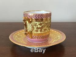 Antique Vienna Hand-Painted Demitasse Cup & Saucer Set Pink & Gold