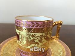 Antique Vienna Hand-Painted Demitasse Cup & Saucer Set Pink & Gold