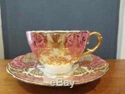 Antique/ Vintage Cauldon England Tea Cup & Saucer #3459 Pink and Gold Set of 10