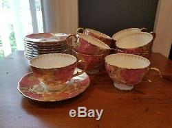 Antique/ Vintage Cauldon England Tea Cup & Saucer #3459 Pink and Gold Set of 10