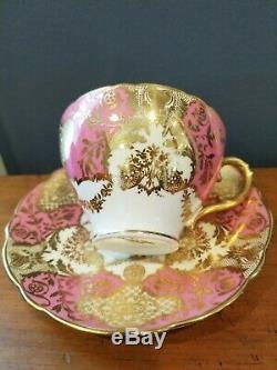 Antique/ Vintage Cauldon England Tea Cup & Saucer #3459 Pink and Gold Set of 10