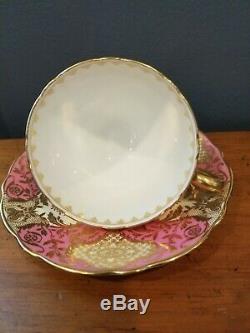 Antique/ Vintage Cauldon England Tea Cup & Saucer #3459 Pink and Gold Set of 10