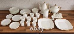 Antique Vintage Coalport Bone China Tea Set & Plates White with Gold trim
