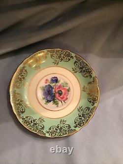 Antique Vintage Paragon Bone China Anemone Cup & Saucer Green Gold