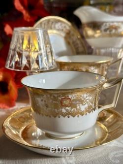 Antique Wedgwood Teapot, Teacups Saucers Sugar Pot & Jug. Opulent Gold CAIRO