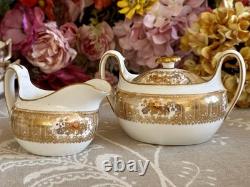 Antique Wedgwood Teapot, Teacups Saucers Sugar Pot & Jug. Opulent Gold CAIRO